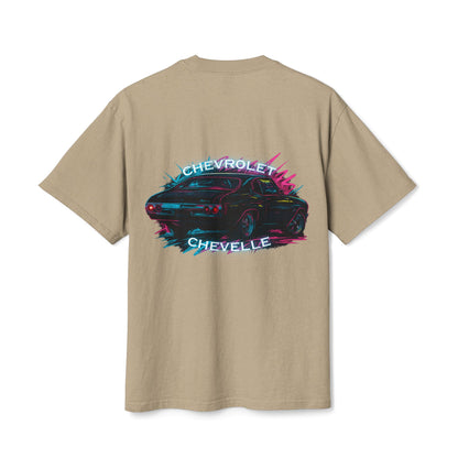 The Road-Worn Chevelle Car Tee: Heavyweight Boxy Neon Muscle Car Graphic Tee