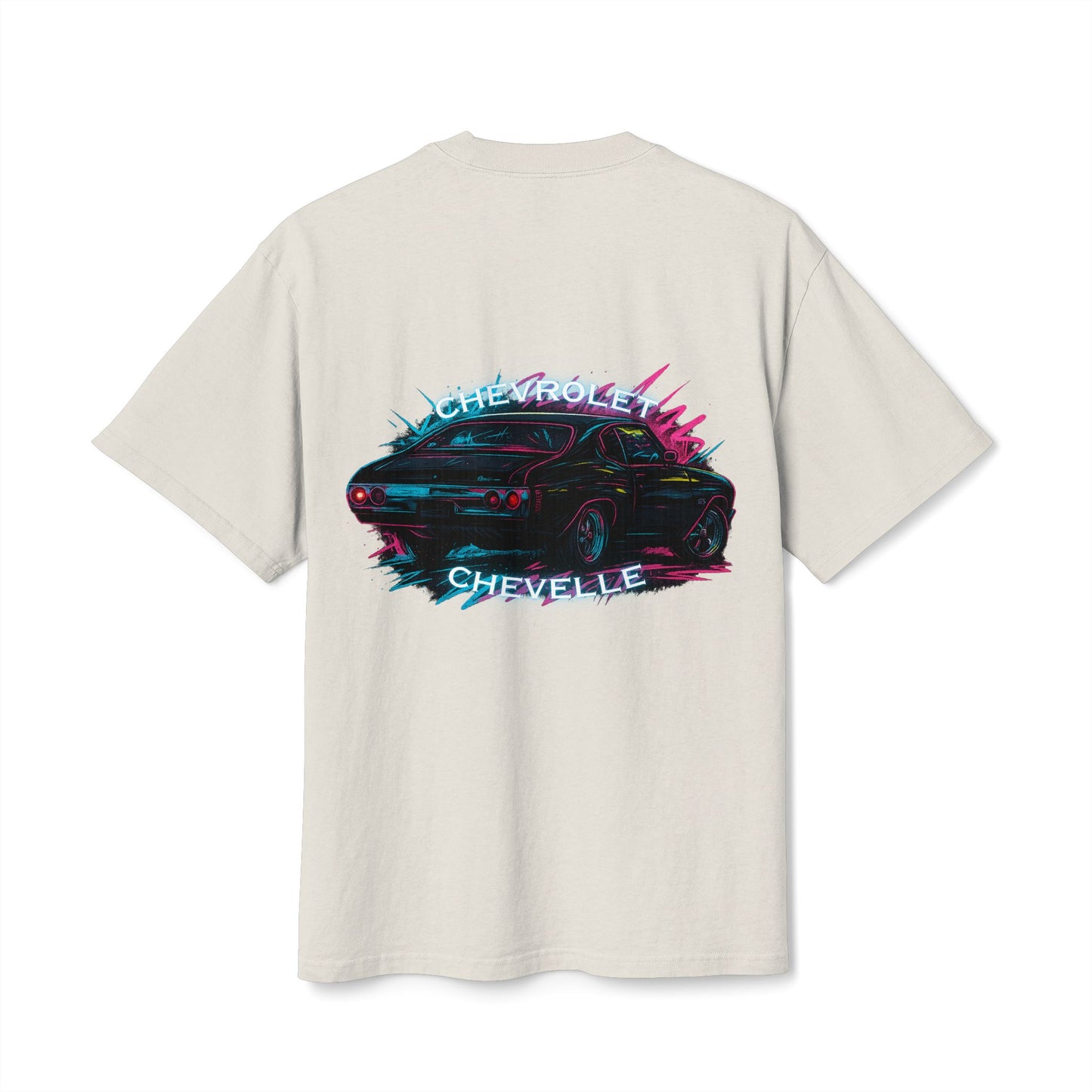 The Road-Worn Chevelle Car Tee: Heavyweight Boxy Neon Muscle Car Graphic Tee