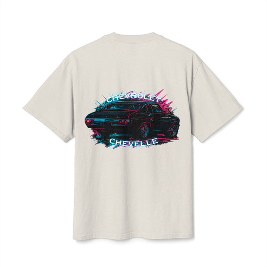 The Road-Worn Chevelle Car Tee: Heavyweight Boxy Neon Muscle Car Graphic Tee