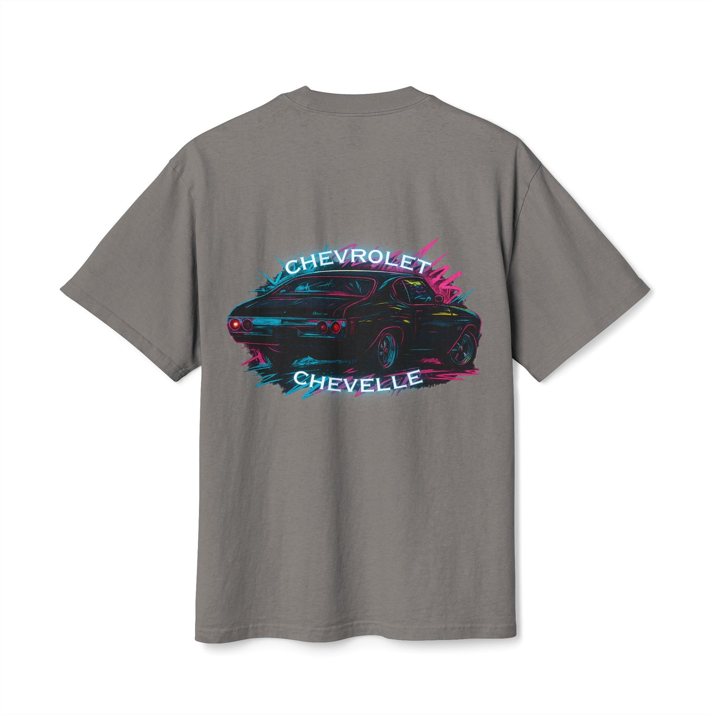 The Road-Worn Chevelle Car Tee: Heavyweight Boxy Neon Muscle Car Graphic Tee
