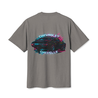 The Road-Worn Chevelle Car Tee: Heavyweight Boxy Neon Muscle Car Graphic Tee