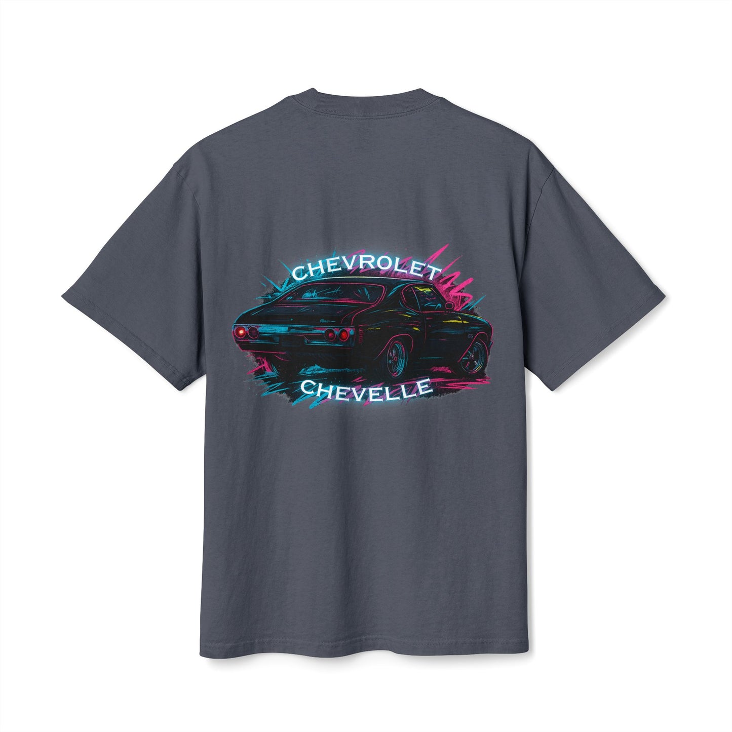 The Road-Worn Chevelle Car Tee: Heavyweight Boxy Neon Muscle Car Graphic Tee