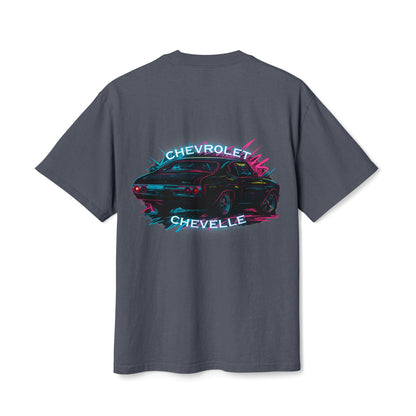 The Road-Worn Chevelle Car Tee: Heavyweight Boxy Neon Muscle Car Graphic Tee